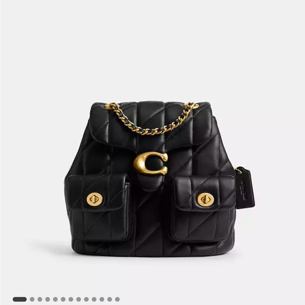 Coach Black Backpack with Quilted Leather and Gold Accents